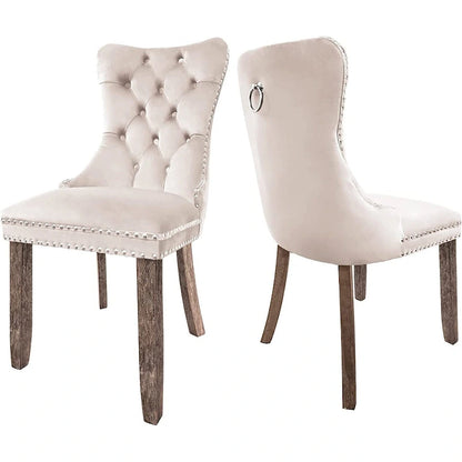 Velvet Dining Chairs Set of 2, Upholstered High-end Tufted Dining Room Chair with Nailhead Back Ring Pull Trim Solid Wood Legs