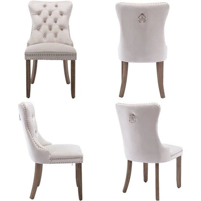 Velvet Dining Chairs Set of 2, Upholstered High-end Tufted Dining Room Chair with Nailhead Back Ring Pull Trim Solid Wood Legs