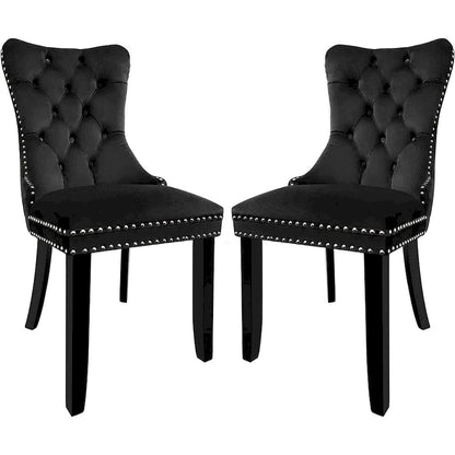 Velvet Dining Chairs Set of 2, Upholstered High-end Tufted Dining Room Chair with Nailhead Back Ring Pull Trim Solid Wood Legs