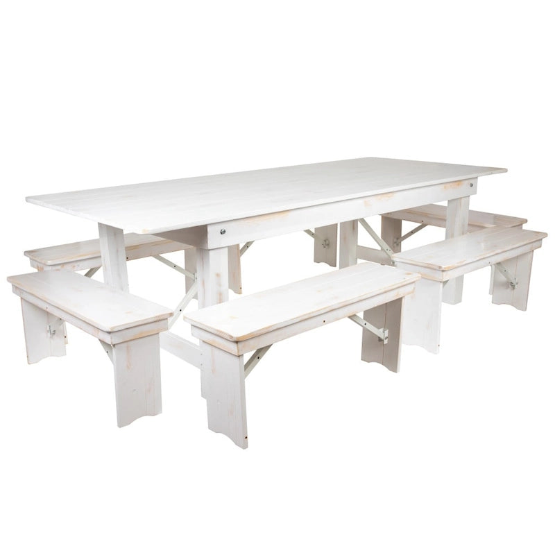 Solid Pine Folding Farm Table Set with 6 Benches