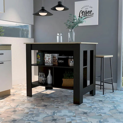 FM Furniture Brooklyn Kitchen Island, Three Concealed Shelves