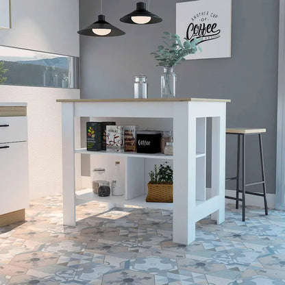 FM Furniture Brooklyn Kitchen Island, Three Concealed Shelves