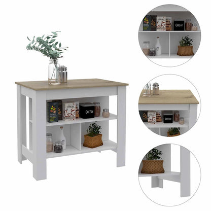FM Furniture Brooklyn Kitchen Island, Three Concealed Shelves