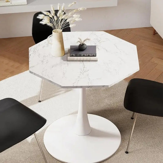 Grondin Modern Minimalism Style 31.5 Octagonal Dining Table with MDF Top and Pedestal Metal Base, Tulip Small Bar Table