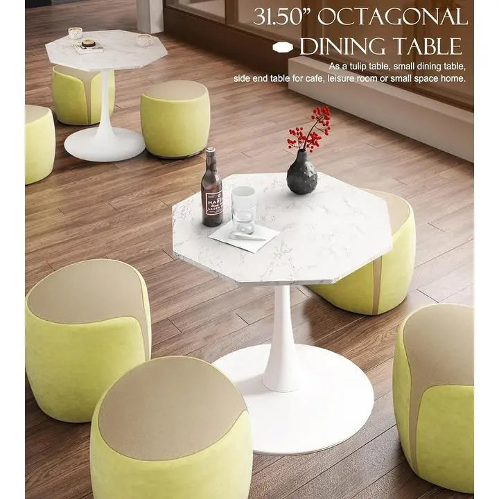 Grondin Modern Minimalism Style 31.5 Octagonal Dining Table with MDF Top and Pedestal Metal Base, Tulip Small Bar Table