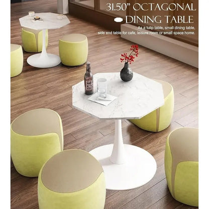 Grondin Modern Minimalism Style 31.5 Octagonal Dining Table with MDF Top and Pedestal Metal Base, Tulip Small Bar Table