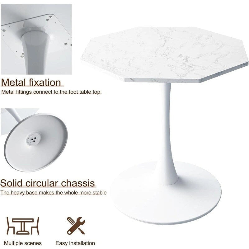 Grondin Modern Minimalism Style 31.5 Octagonal Dining Table with MDF Top and Pedestal Metal Base, Tulip Small Bar Table