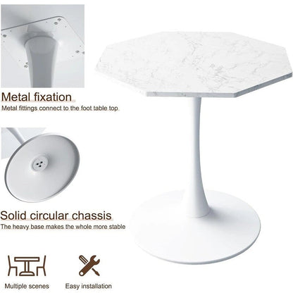 Grondin Modern Minimalism Style 31.5 Octagonal Dining Table with MDF Top and Pedestal Metal Base, Tulip Small Bar Table