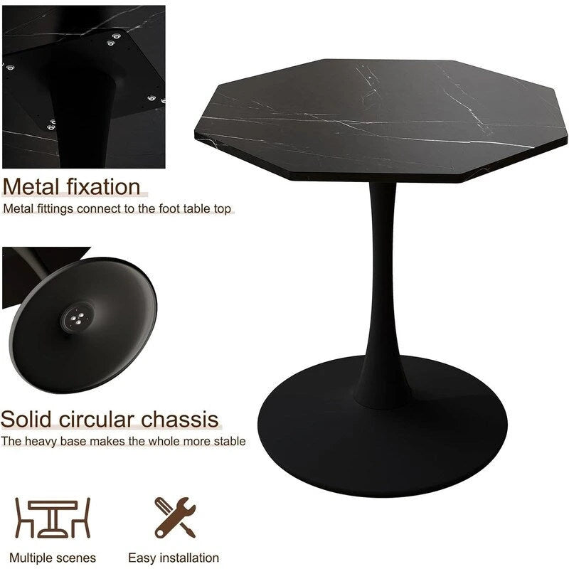 Grondin Modern Minimalism Style 31.5 Octagonal Dining Table with MDF Top and Pedestal Metal Base, Tulip Small Bar Table