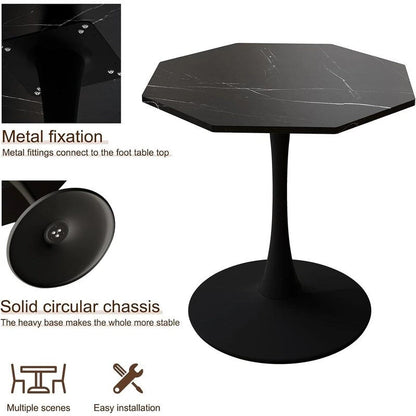 Grondin Modern Minimalism Style 31.5 Octagonal Dining Table with MDF Top and Pedestal Metal Base, Tulip Small Bar Table