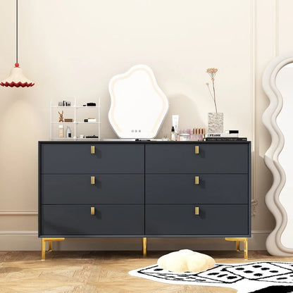Dresser 6 Drawer Wood Dresser for Bedroom with Storage Modern Gold