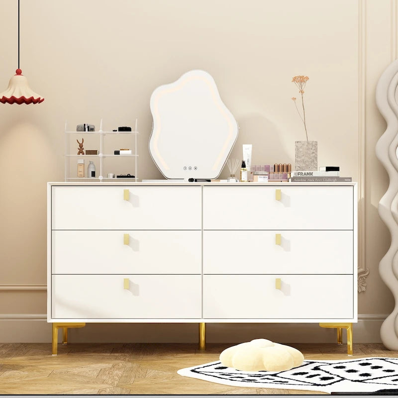 Dresser 6 Drawer Wood Dresser for Bedroom with Storage Modern Gold