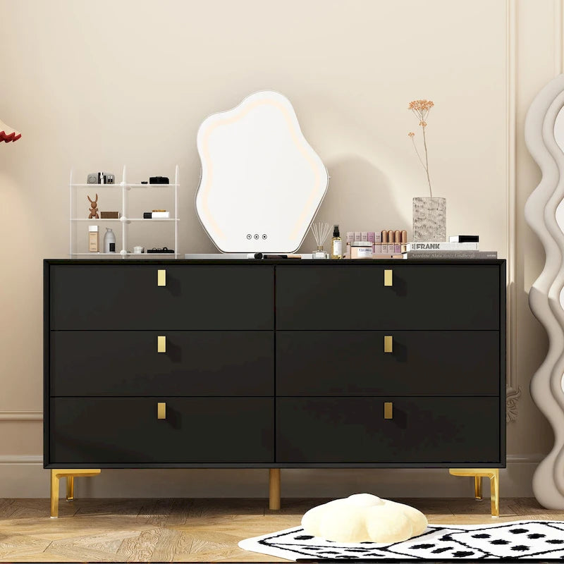 Dresser 6 Drawer Wood Dresser for Bedroom with Storage Modern Gold