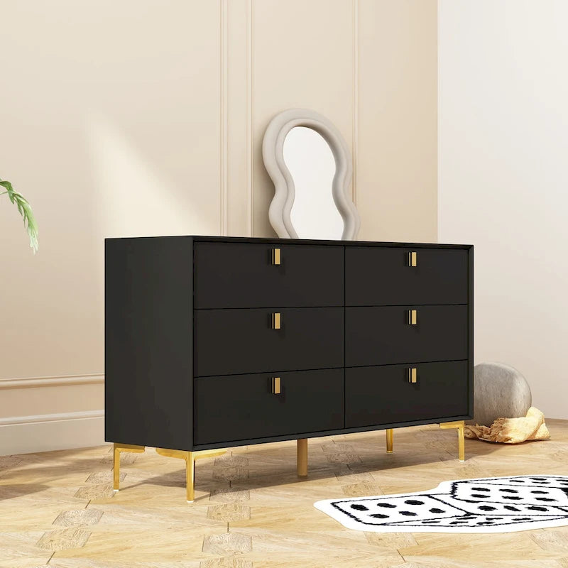 Dresser 6 Drawer Wood Dresser for Bedroom with Storage Modern Gold