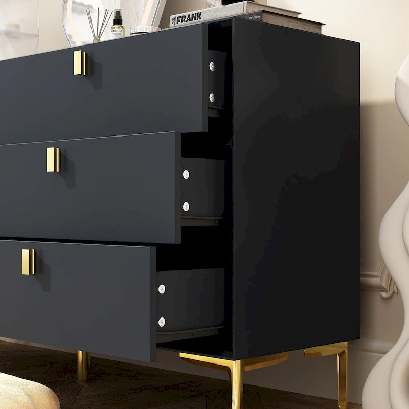 Dresser 6 Drawer Wood Dresser for Bedroom with Storage Modern Gold