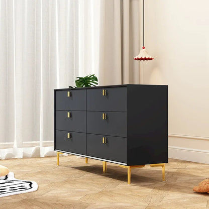Dresser 6 Drawer Wood Dresser for Bedroom with Storage Modern Gold