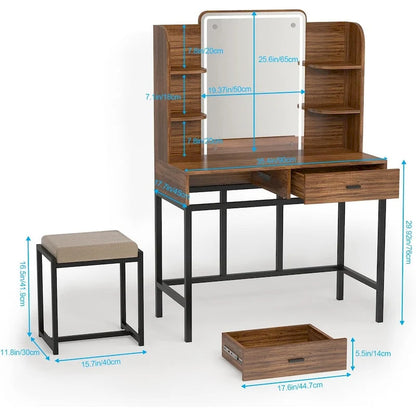 Makeup Vanity Dressing Table with LED Lights, Storage Shelves, Cushioned Stool & 2 Drawers