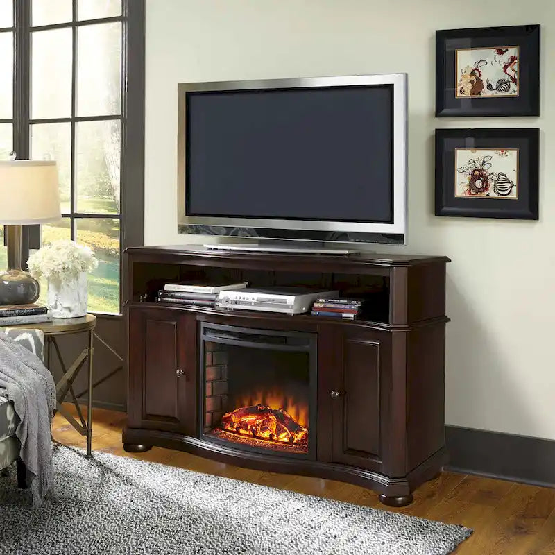 Pleasant Hearth Merrill 54 TV Stand with Electric Fireplace in Merlot - 54 inches in width