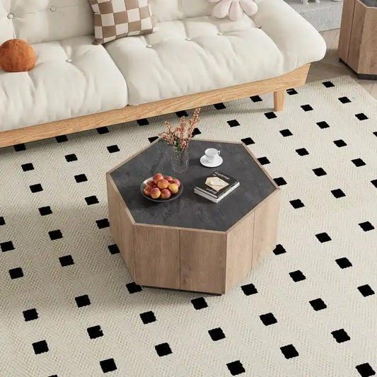 Hexagonal Garden Retro Coffee Table with 2 Drawers