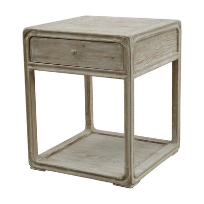 Artissance Peking Square Side Table w/Drawer, 27Inch Tall, White Wash