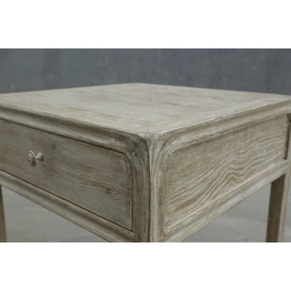 Artissance Peking Square Side Table w/Drawer, 27Inch Tall, White Wash