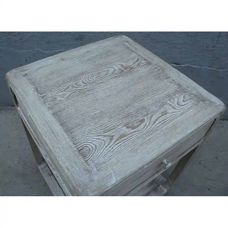 Artissance Peking Square Side Table w/Drawer, 27Inch Tall, White Wash