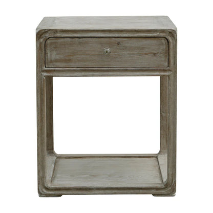 Artissance Peking Square Side Table w/Drawer, 27Inch Tall, White Wash