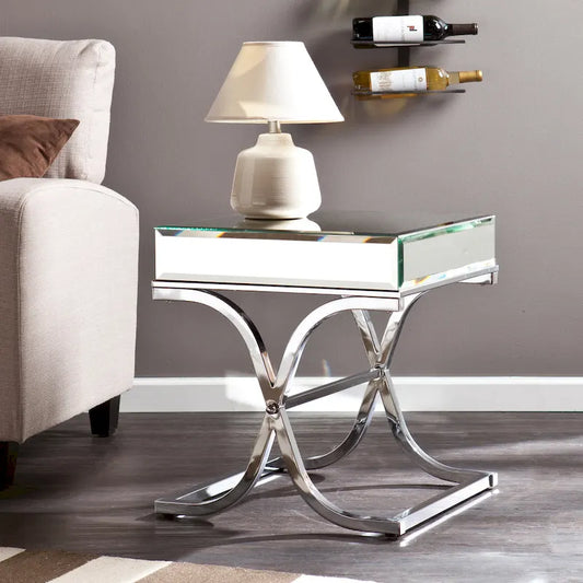 SEI Furniture Olivia Chrome Mirrored Side Table