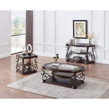 Traditional control table tempered glass top and middle shelf, retro living room foyer hallway entrance table