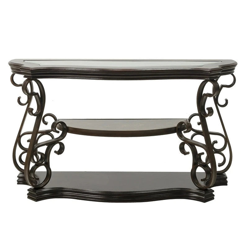 Traditional control table tempered glass top and middle shelf, retro living room foyer hallway entrance table