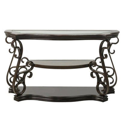 Traditional control table tempered glass top and middle shelf, retro living room foyer hallway entrance table