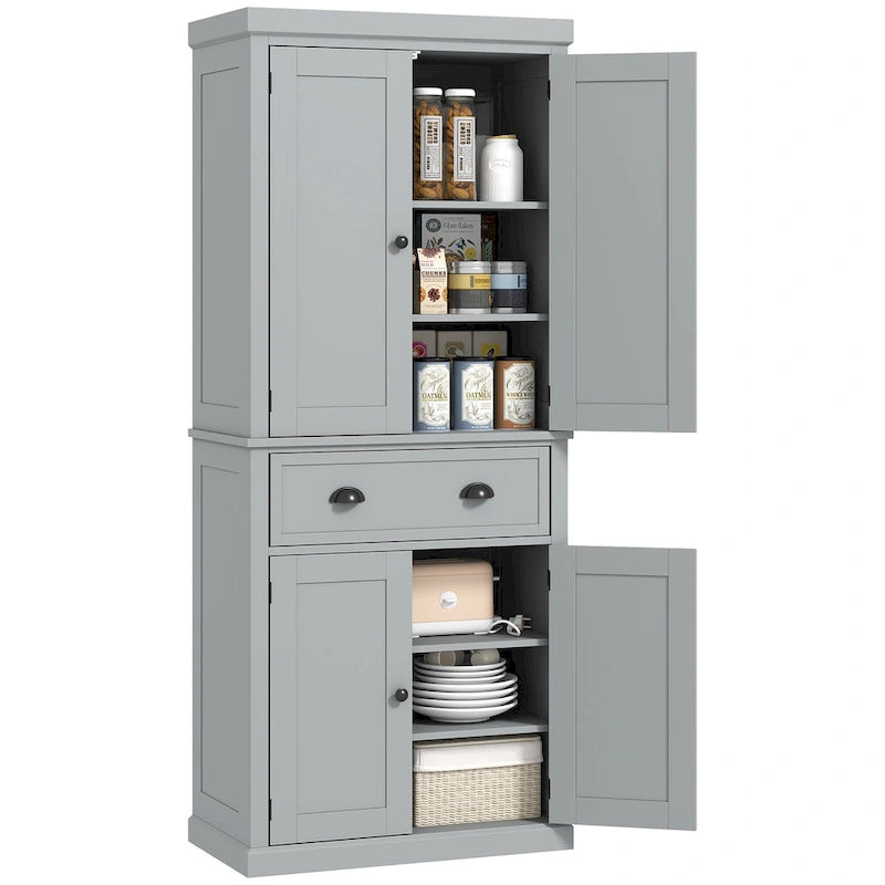 HOMCOM 72 Freestanding Kitchen Pantry Cabinet, Tall Storage Cabinet with 2 Door Cupboards, Drawer and Adjustable Shelves