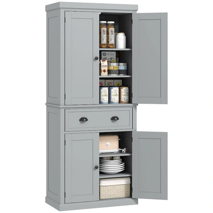 HOMCOM 72 Freestanding Kitchen Pantry Cabinet, Tall Storage Cabinet with 2 Door Cupboards, Drawer and Adjustable Shelves