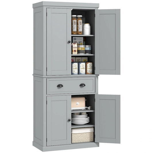 HOMCOM 72 Freestanding Kitchen Pantry Cabinet, Tall Storage Cabinet with 2 Door Cupboards, Drawer and Adjustable Shelves