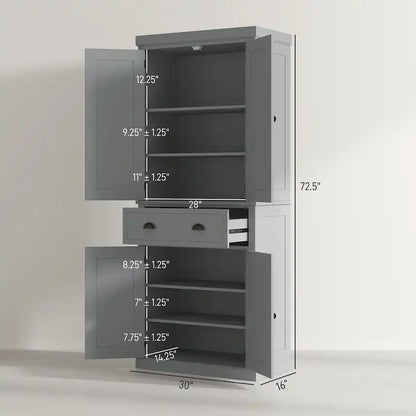 HOMCOM 72 Freestanding Kitchen Pantry Cabinet, Tall Storage Cabinet with 2 Door Cupboards, Drawer and Adjustable Shelves