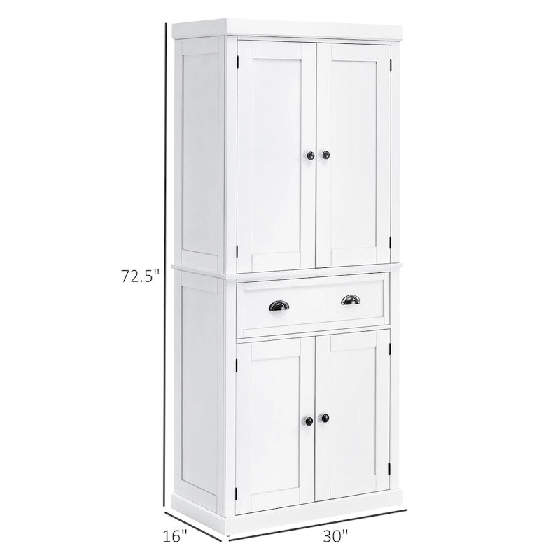 HOMCOM 72 Freestanding Kitchen Pantry Cabinet, Tall Storage Cabinet with 2 Door Cupboards, Drawer and Adjustable Shelves