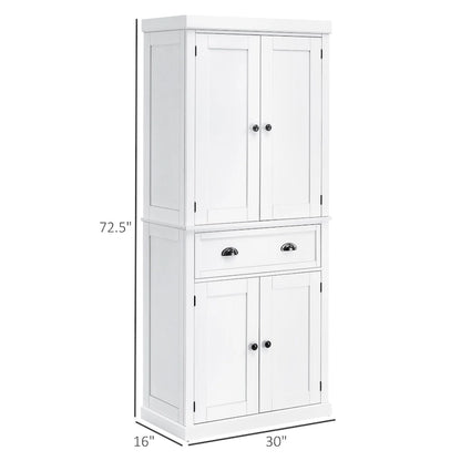 HOMCOM 72 Freestanding Kitchen Pantry Cabinet, Tall Storage Cabinet with 2 Door Cupboards, Drawer and Adjustable Shelves