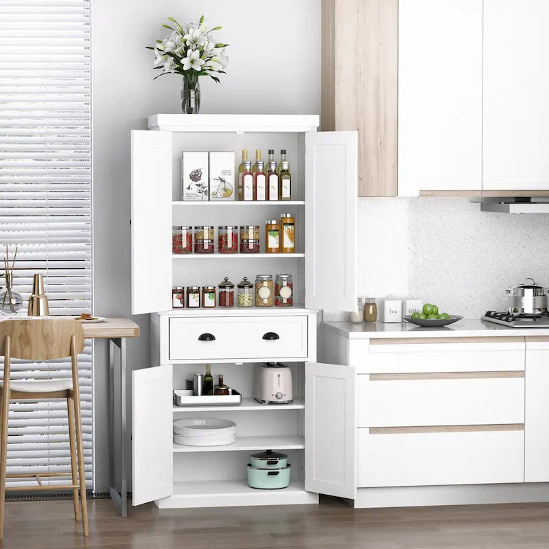 HOMCOM 72 Freestanding Kitchen Pantry Cabinet, Tall Storage Cabinet with 2 Door Cupboards, Drawer and Adjustable Shelves