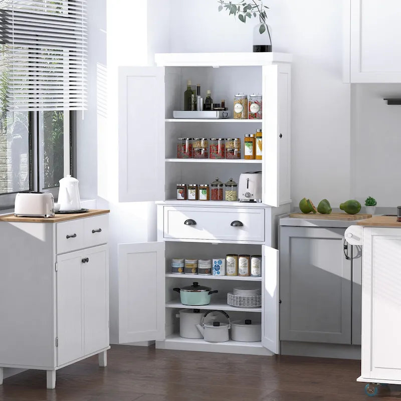 HOMCOM 72 Freestanding Kitchen Pantry Cabinet, Tall Storage Cabinet with 2 Door Cupboards, Drawer and Adjustable Shelves