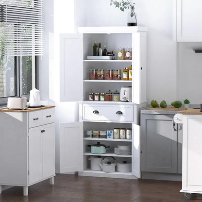 HOMCOM 72 Freestanding Kitchen Pantry Cabinet, Tall Storage Cabinet with 2 Door Cupboards, Drawer and Adjustable Shelves