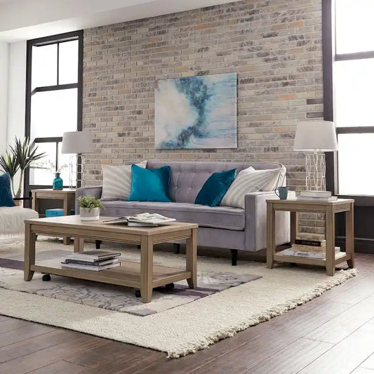 Sun Valley Sandstone Brown Living Room Table Set 3 Piece with Coffee Table, Side Tables