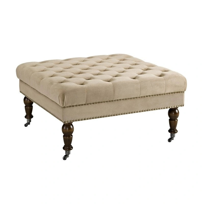Abigal Tan Velvet Square Tufted Ottoman