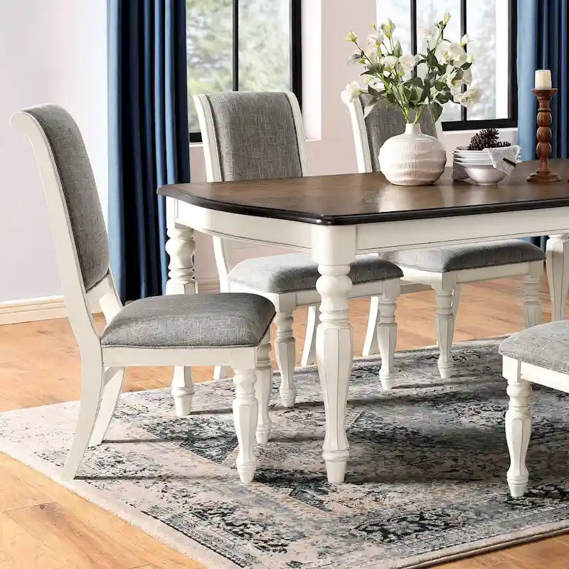 Roundhill Furniture Belleza French Country 7-Piece Dining Set in Antique White and Weathered Oak Finish