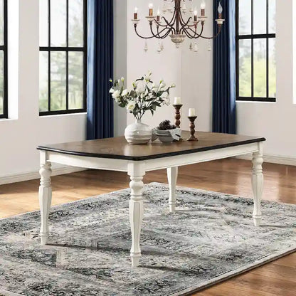 Roundhill Furniture Belleza French Country 7-Piece Dining Set in Antique White and Weathered Oak Finish