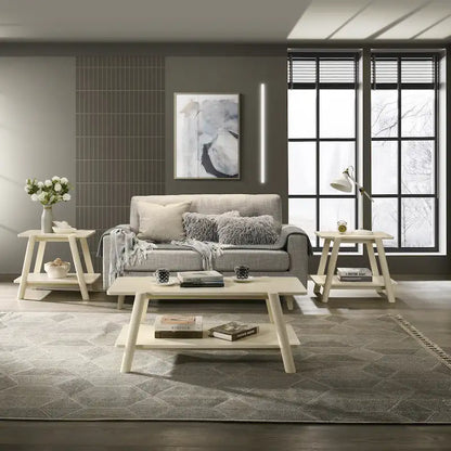 Roundhill Furniture Metz Mid-Century Wood Shelf 3-Piece Coffee Table Set