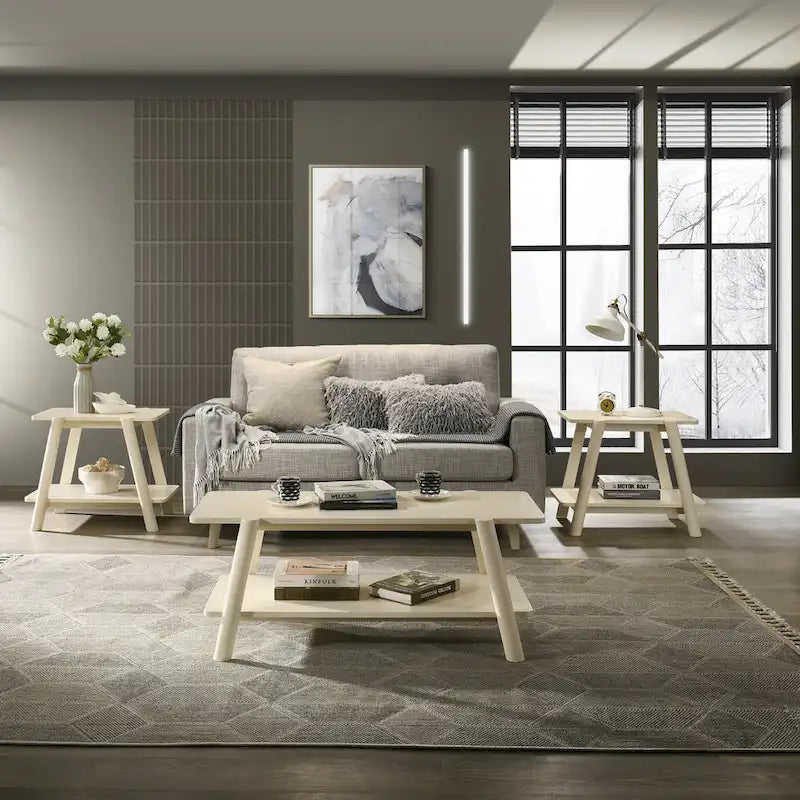 Roundhill Furniture Metz Mid-Century Wood Shelf 3-Piece Coffee Table Set