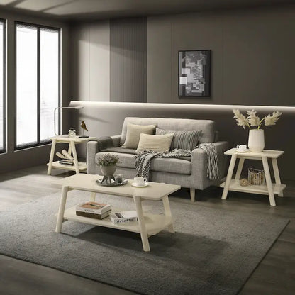 Roundhill Furniture Metz Mid-Century Wood Shelf 3-Piece Coffee Table Set