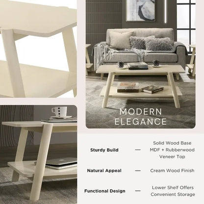 Roundhill Furniture Metz Mid-Century Wood Shelf 3-Piece Coffee Table Set