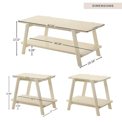 Roundhill Furniture Metz Mid-Century Wood Shelf 3-Piece Coffee Table Set