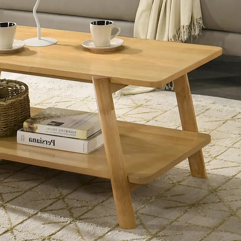 Roundhill Furniture Metz Mid-Century Wood Shelf 3-Piece Coffee Table Set